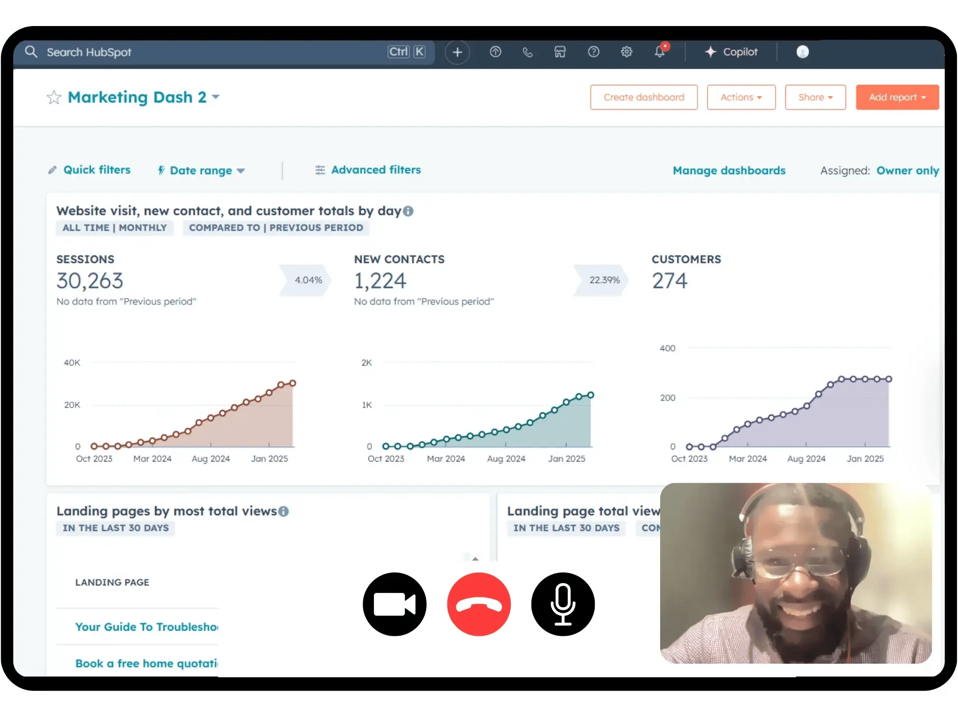 Head Of Client Development Daniel Baker showing a client great Inbound leads in HubSpot